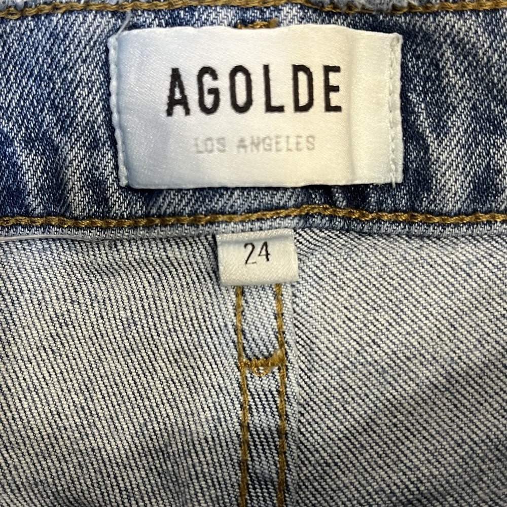 Agolde Riley Distressed Ripped High-Rise Cropped Jeans Size 24 Boho Modern Luxe - Picture 8 of 10